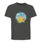Dark gray t-shirt with a graphic of a lemonade glass and lemons on a white background