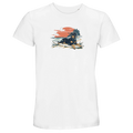 White t-shirt with a dog graphic on a white background